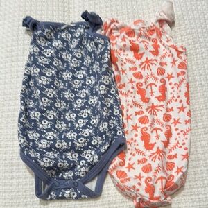 Floral and Seahorse Baby Onesies. HB size 6-9 months. Like new